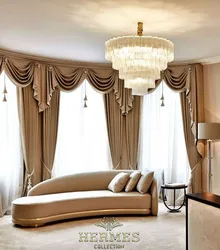 Curtains for the living room with a lambrequin in a classic style photo