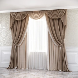 Curtains for the living room with a lambrequin in a classic style photo