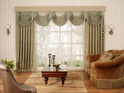 Curtains for the living room with a lambrequin in a classic style photo