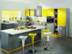 Yellow-gray kitchen design photo