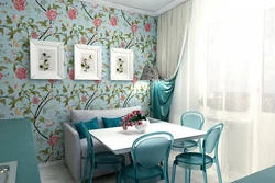 Wallpaper with roses in the kitchen interior