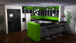 Интерьер кухни черно зеленом цвете