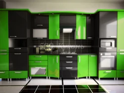 Kitchen interior in black and green