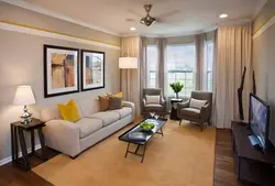 Living room interior yellow beige