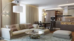 Interior With Brown Kitchen Living Room