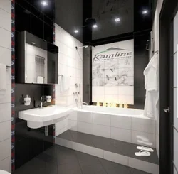 Black suspended ceiling in the bathroom photo