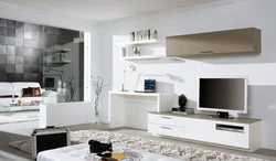 Wall in the living room with a computer desk in a modern style photo