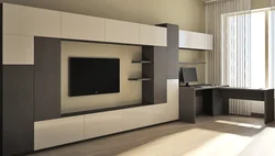 Wall In The Living Room With A Computer Desk In A Modern Style Photo