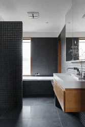 Bathroom interior with dark floor