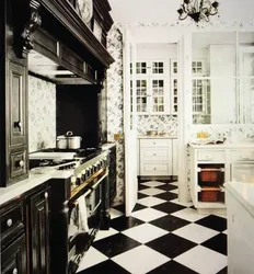 Black Tiles In The Kitchen Interior