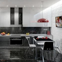 Black tiles in the kitchen interior