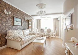 Living room design in light colors combined wallpaper