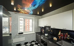 Kitchen Interior With Suspended Black Ceiling