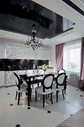 Kitchen interior with suspended black ceiling