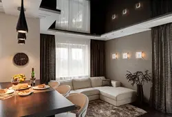 Kitchen interior with suspended black ceiling