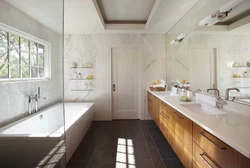 Light floor dark walls in the bathroom photo