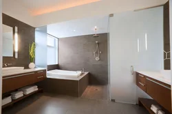 Light floor dark walls in the bathroom photo