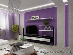 Purple and white living room photo