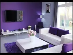 Purple and white living room photo