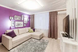 Purple and white living room photo