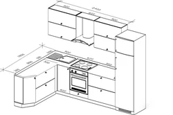 Dimensions of corner kitchen with refrigerator photo