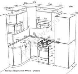 Dimensions of corner kitchen with refrigerator photo