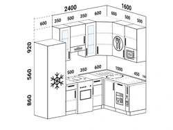 Размеры кухни угловой с холодильником фото