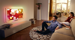 Living room interior with man