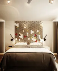 Wall design in the bedroom at the head of the photo