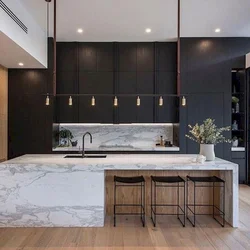 Dark porcelain tiles in the kitchen interior