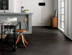 Dark porcelain tiles in the kitchen interior
