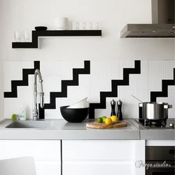 White tiles on the kitchen wall photo