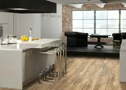 Wood-look porcelain tiles in the kitchen interior