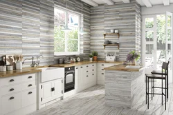 Wood-look porcelain tiles in the kitchen interior