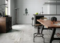 Wood-look porcelain tiles in the kitchen interior