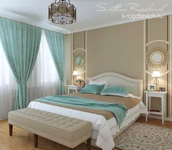 Bedroom interior with turquoise bed