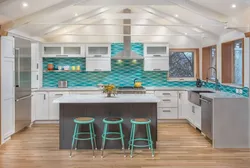 Kitchen with colored countertop photo