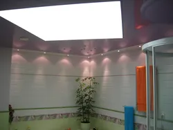 Ванна бөлмесінің фотосуретіндегі жеңіл аспалы төбелер