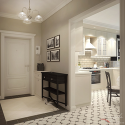 Kitchen and hallway with wallpaper photo in the interior