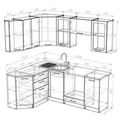 Photo of kitchen sets for a small corner kitchen with dimensions