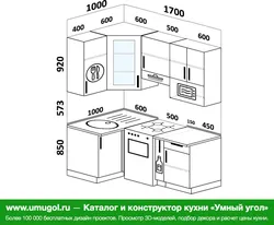 Photo of kitchen sets for a small corner kitchen with dimensions