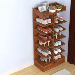 Wooden shoe racks in the hallway photo