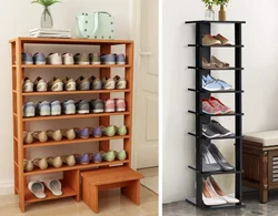 Wooden shoe racks in the hallway photo