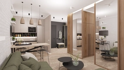 Studio kvartira dizayni 40 m² oshxona fotosurati bilan