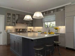 What colors go with gray and white in the kitchen interior