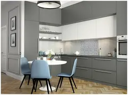 What colors go with gray and white in the kitchen interior