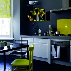 What colors go with gray and white in the kitchen interior