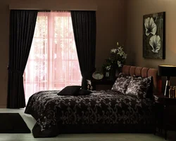 Curtains for dark wallpaper in the bedroom photo
