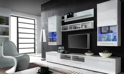 Light modular walls in the living room modern photos