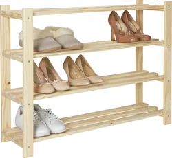 Shoe shelves in the hallway made of wood, photos of your own